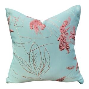 Blossom Breeze Aqua & Coral Pillow – (18” x 18” Cover and Insert)